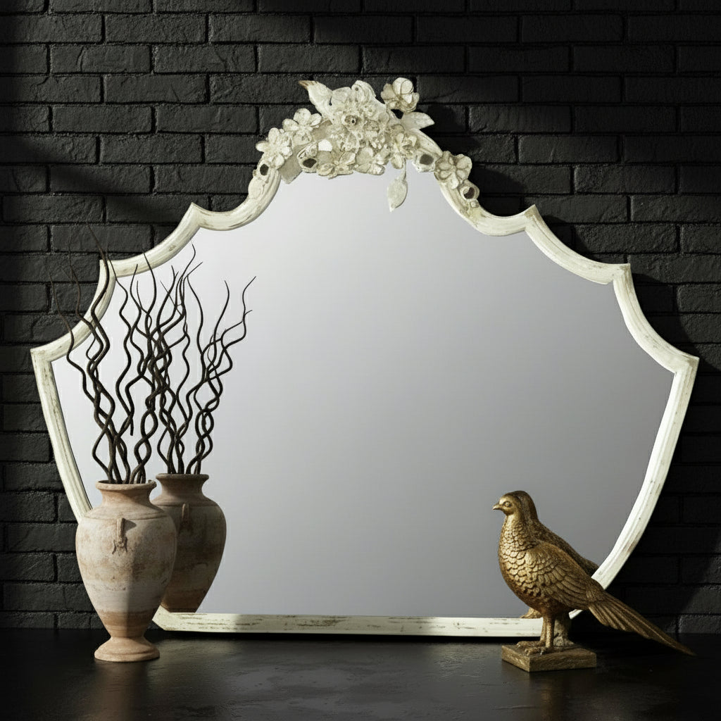 27.75in Whitewashed & Gold Ornate Metal Framed Wall Mirror - (šš¢šš¤-šš© šš§š„š²)