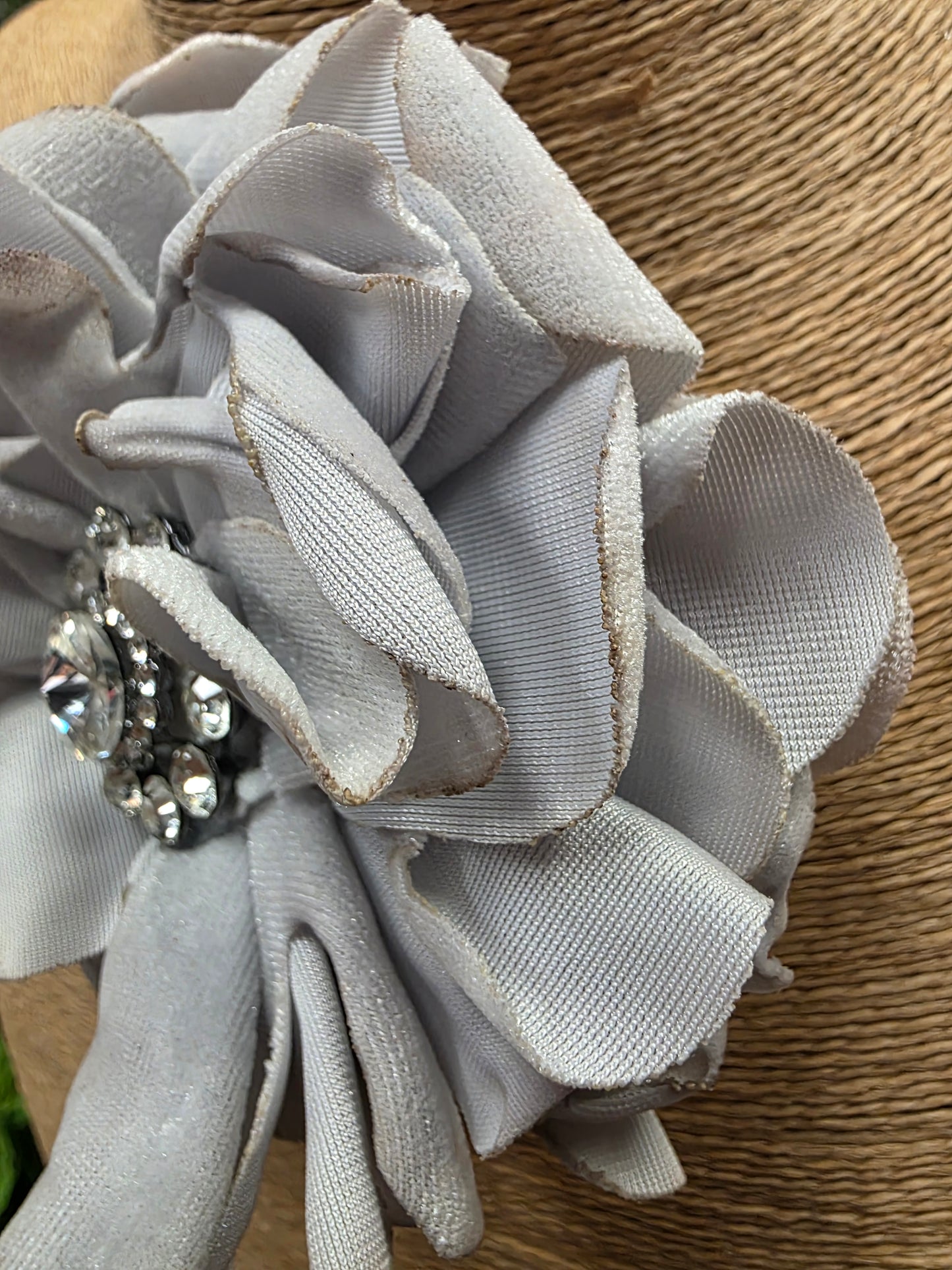 Fabric Hand-cut Floral Brooch - Distressed Grey