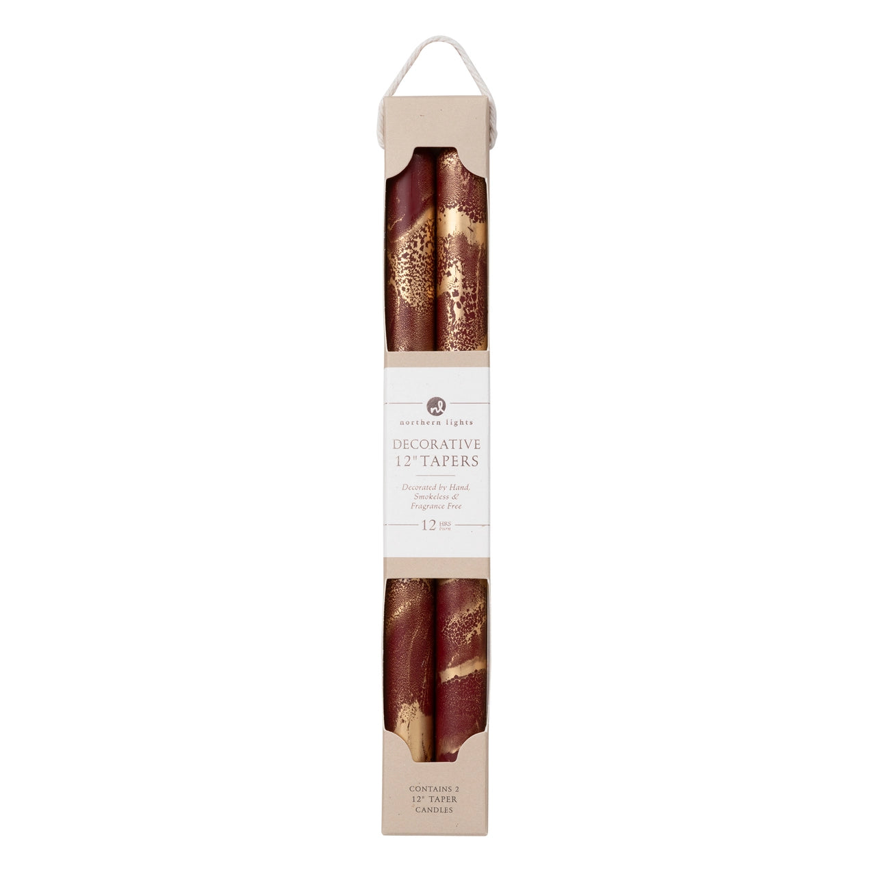 12" Decorative Taper Candles 2pk - Bordeaux w/ Gold