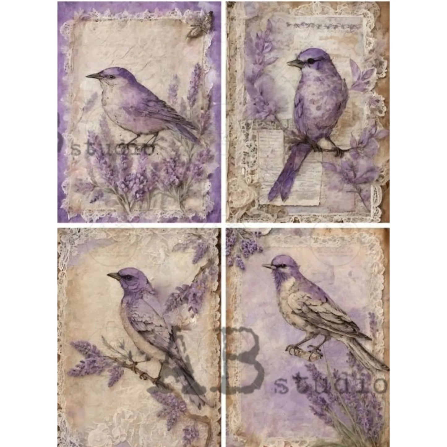 Lavender Bird Cards 4986 - A4 8.3 x 11.7 Rice Paper by AB Studio