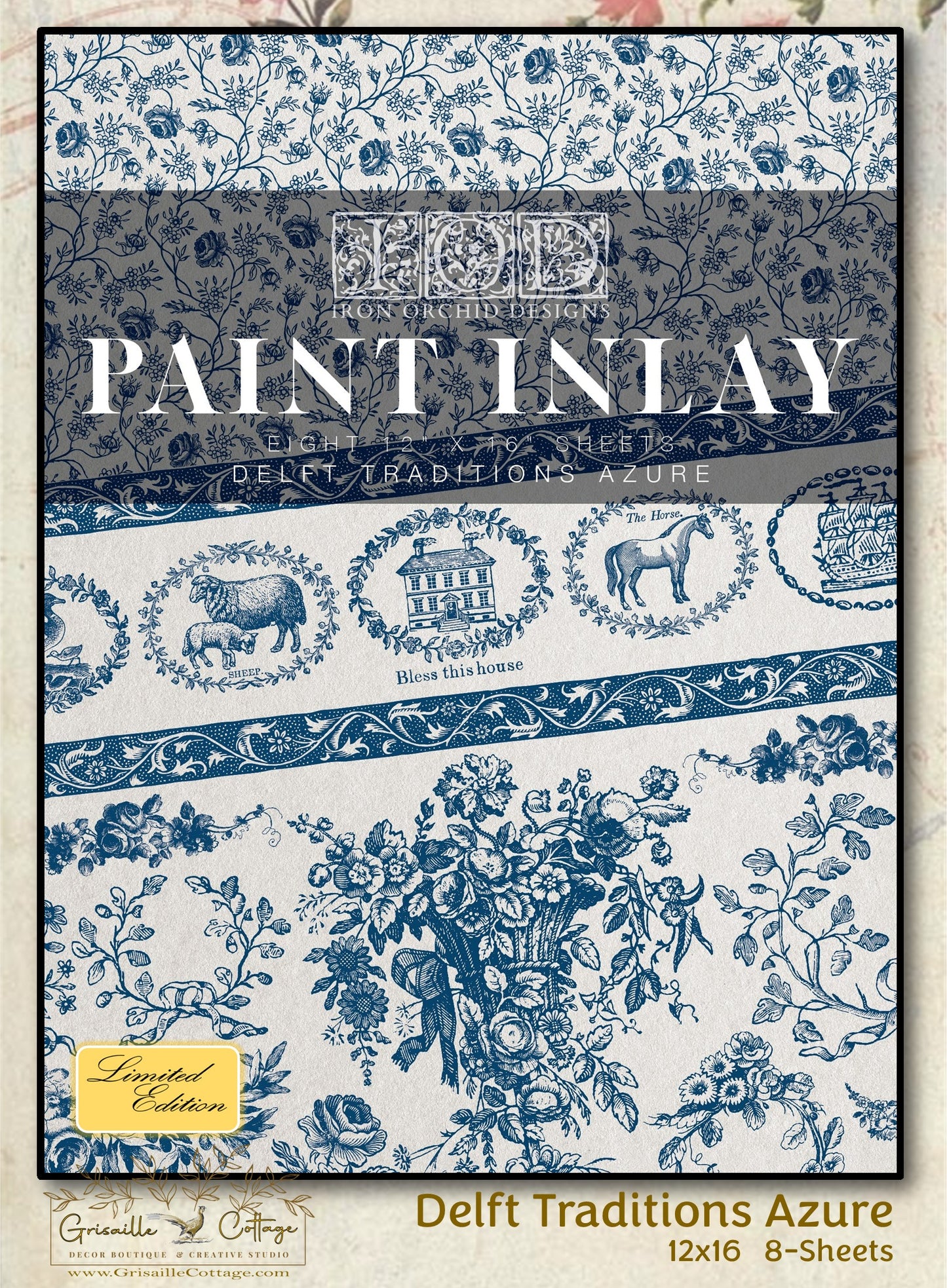 Delft Traditions Azure - 8 Sheet, 12x16 Pad IOD Paint Inlay™