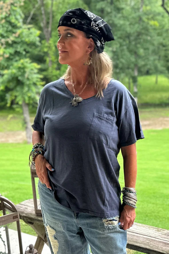 Moon Dance V-Neck Tee, Navy - Jaded Gypsy