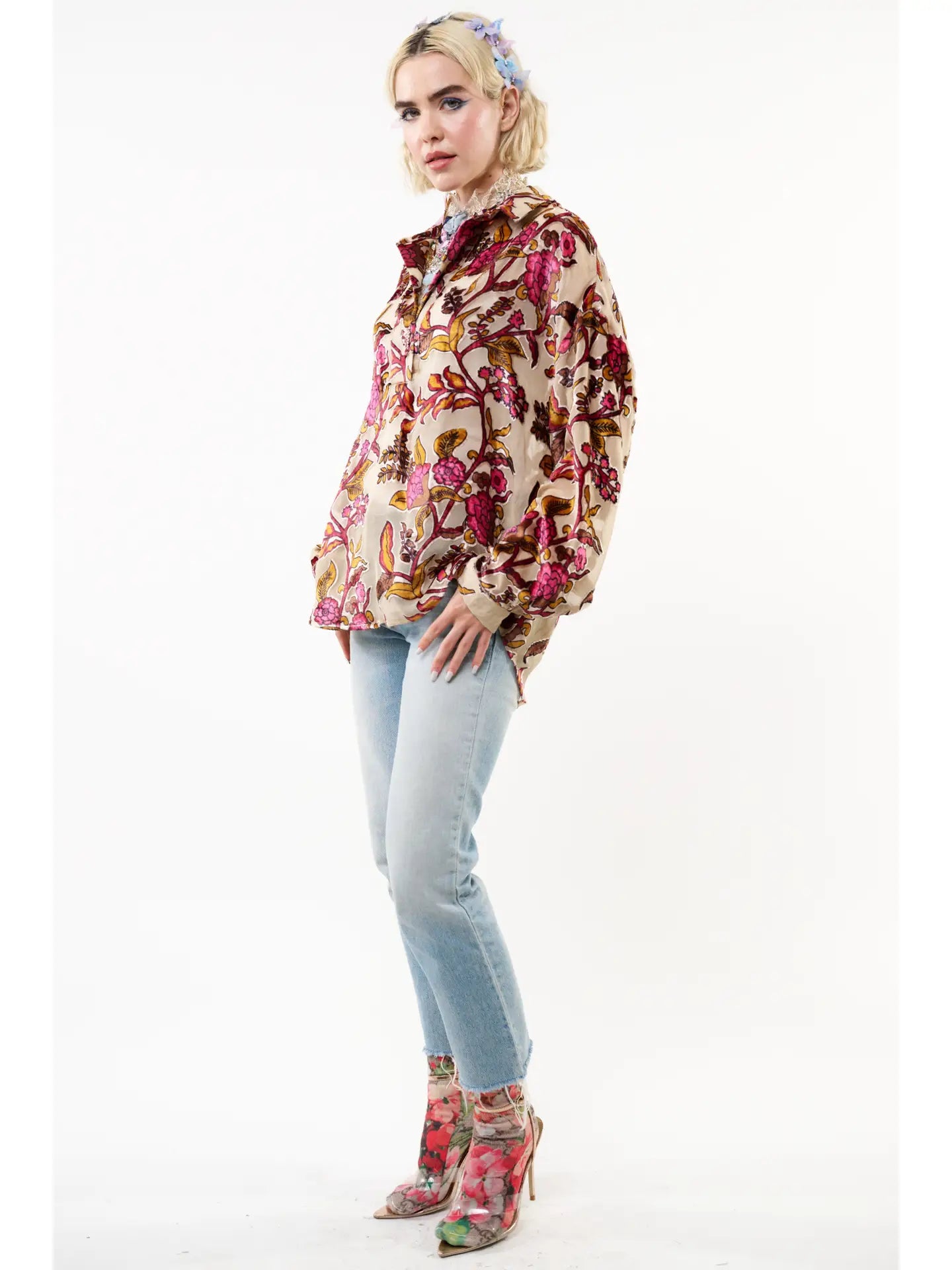 Holiday Jewels Burnout Velvet Blouse - Aratta