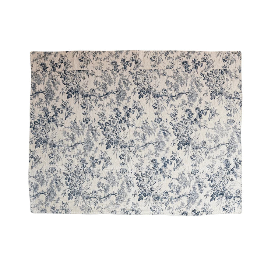 Cotton Chambray Printed 60"L x 50"W Throw w/ Toile Pattern