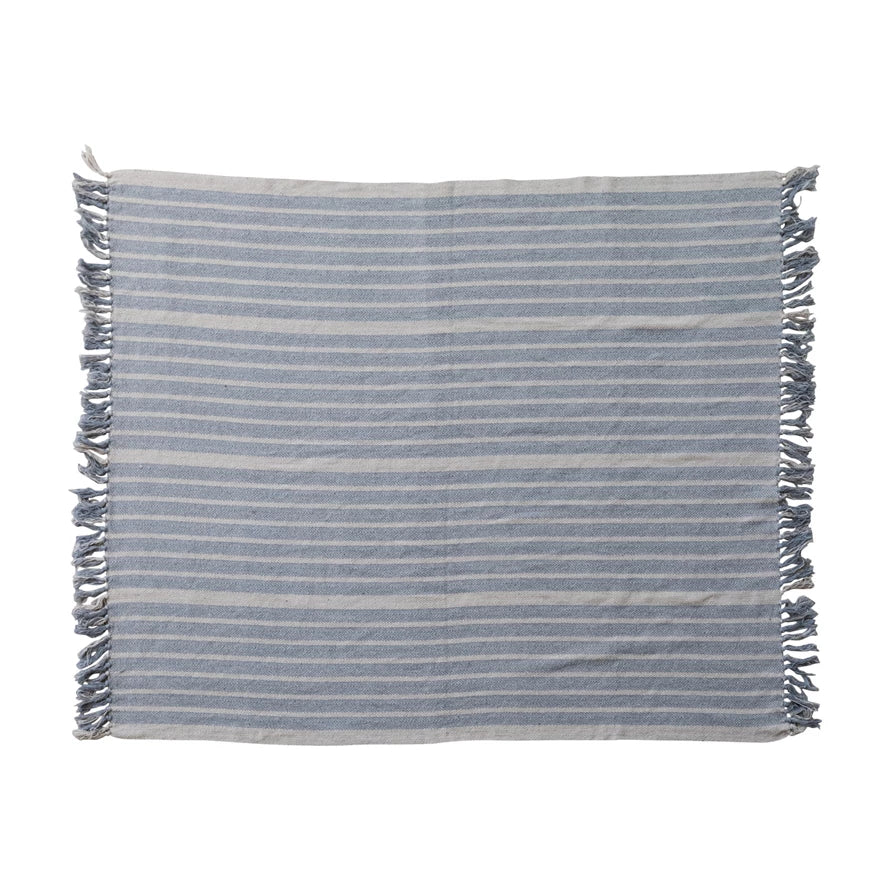Woven Recycled Cotton Blend 60"L x 50"W Throw with Stripes & Fringe