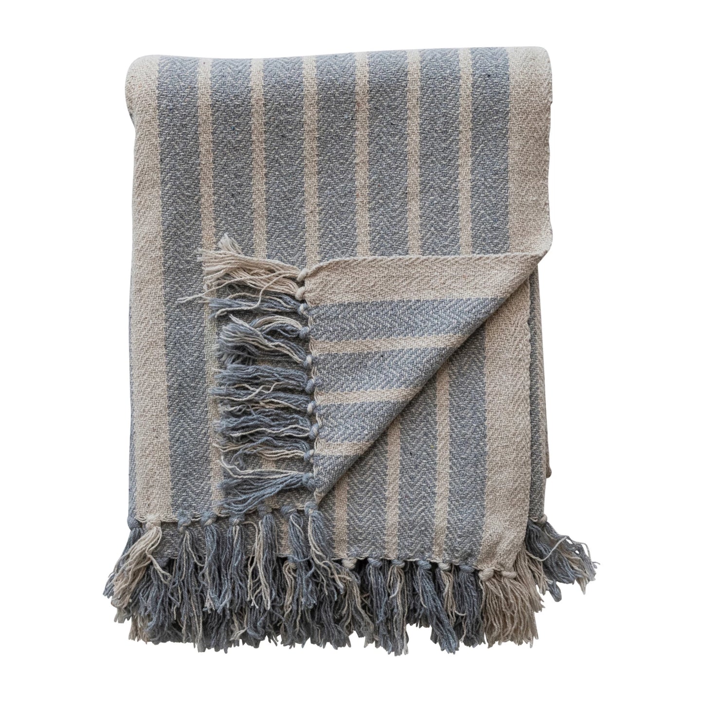 Woven Recycled Cotton Blend 60"L x 50"W Throw with Stripes & Fringe