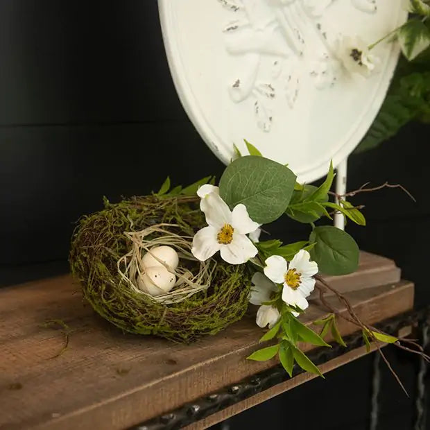 Bird Nest w Faux Dogwood Branch