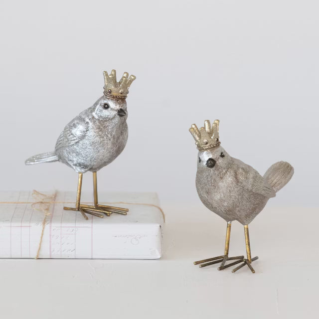 Resin Bird w Gold Crown 5.25in H