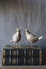 Resin Bird w Gold Crown 5.25in H