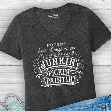 Life's About Junkin Tee, Heather Black