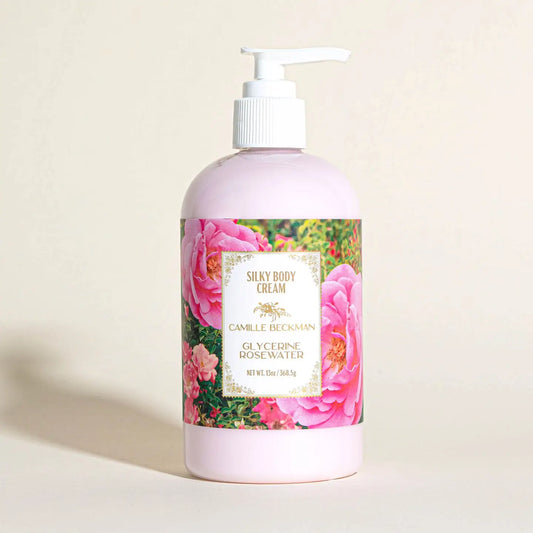 Rosewater Glycerine Hydrating Silky Body Cream 13oz - Camille Beckman