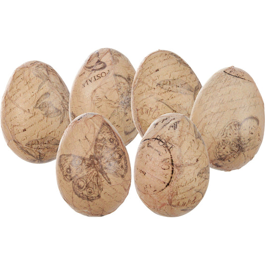 Vintage Paper Decoupaged Wooden Egg - Set 6