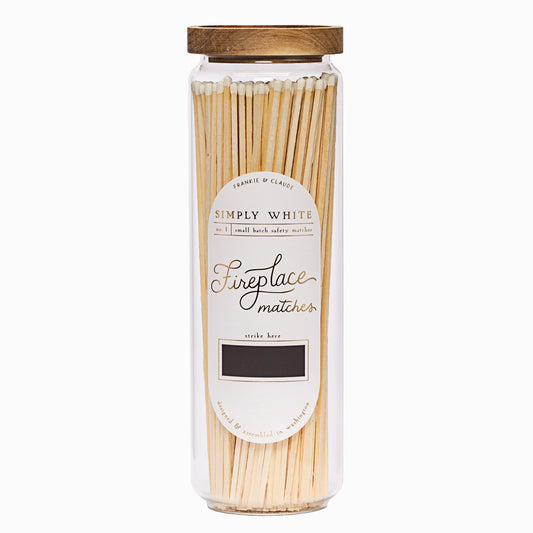 Simply White Fireplace Matches Wood Lid Jar