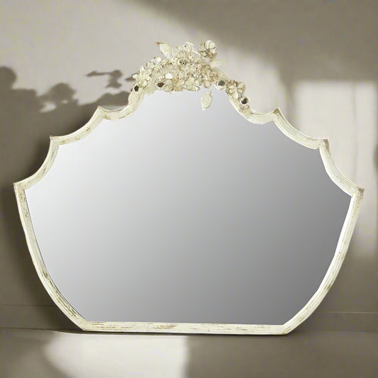 27.75in Whitewashed & Gold Ornate Metal Framed Wall Mirror - (𝐏𝐢𝐜𝐤-𝐔𝐩 𝐎𝐧𝐥𝐲)