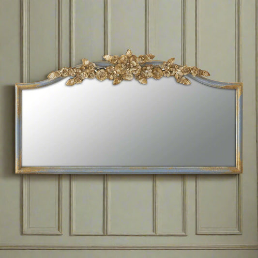 27 Inch Blue & Gold Distressed Ornate Metal Framed Mirror - (𝐏𝐢𝐜𝐤-𝐔𝐩 𝐎𝐧𝐥𝐲)