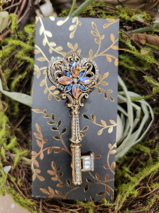 Jeweled Skeleton Key Brooch