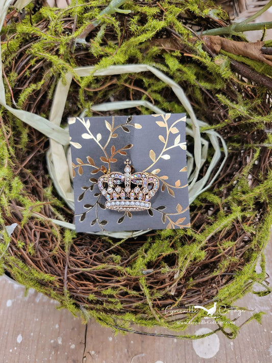 Jeweled Crown Brooch