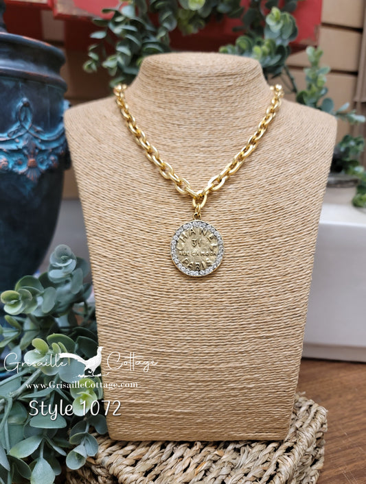 Chanel 31 Rue Paris Cambon Coin & Crystal Necklace Style 1072 - Yochi NY