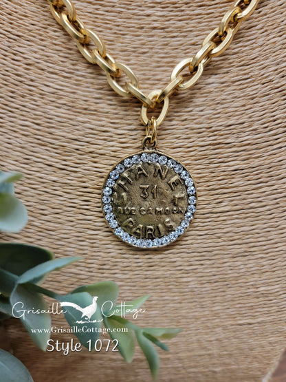 Chanel 31 Rue Paris Cambon Coin & Crystal Necklace Style 1072 - Yochi NY