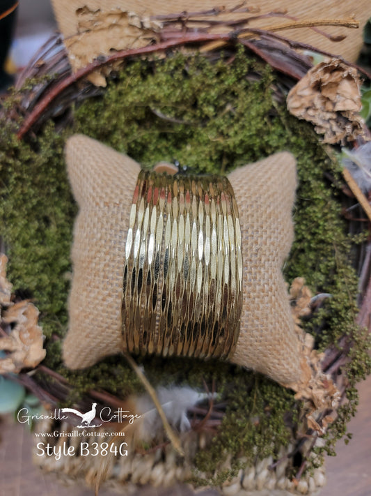 Gold Multi-Strand Hammered Wire Bracelet Style B384G - Yochi NY