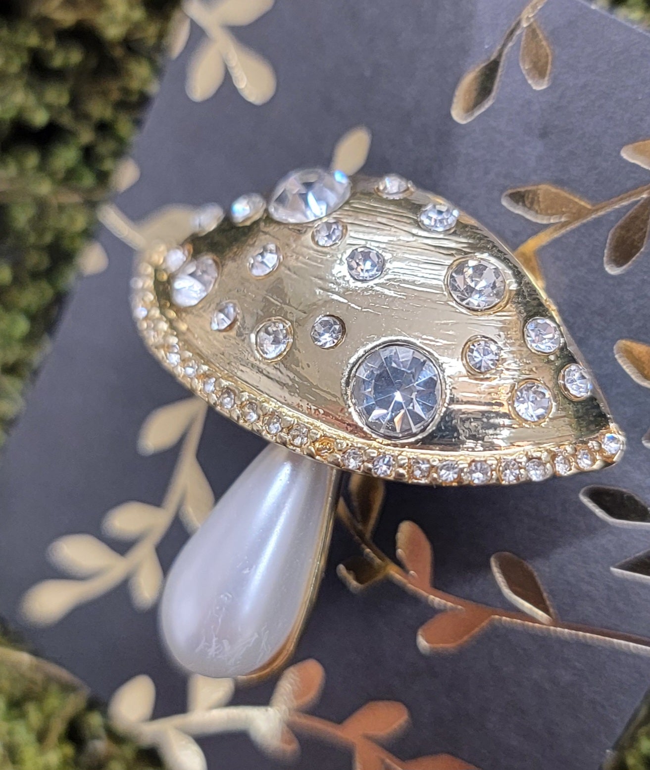 Mushroom Crystal & Pearl Brooch