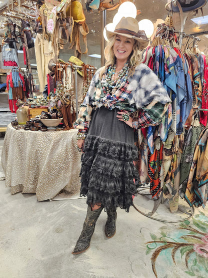 Ruffle Slip Dress, Black - A Rare Bird