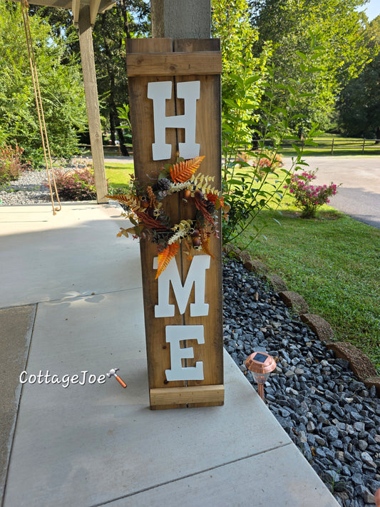 4ft Wood Home Sign w Changeable Wreath