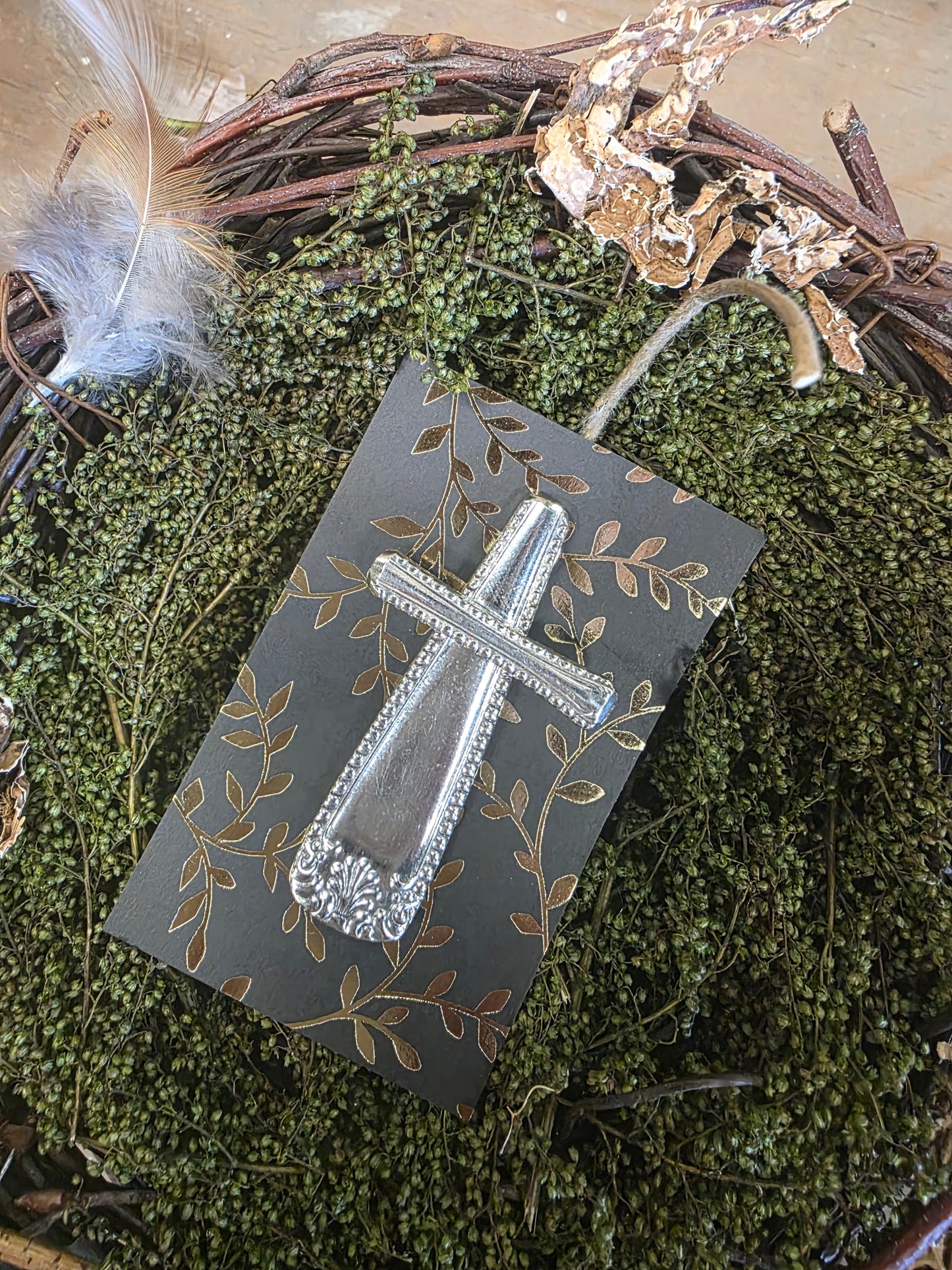 Antique Silverware Cross Brooch / Pin #01