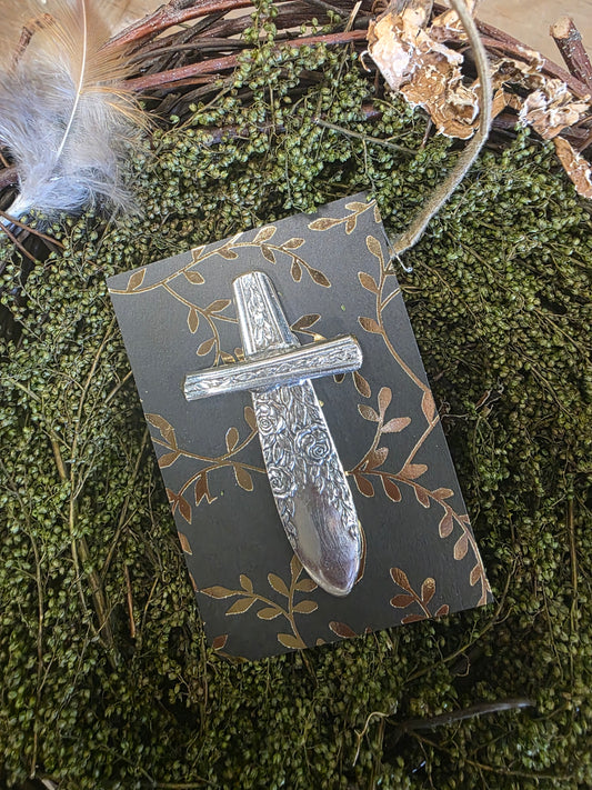 Antique Silverware Cross Brooch / Pin #02