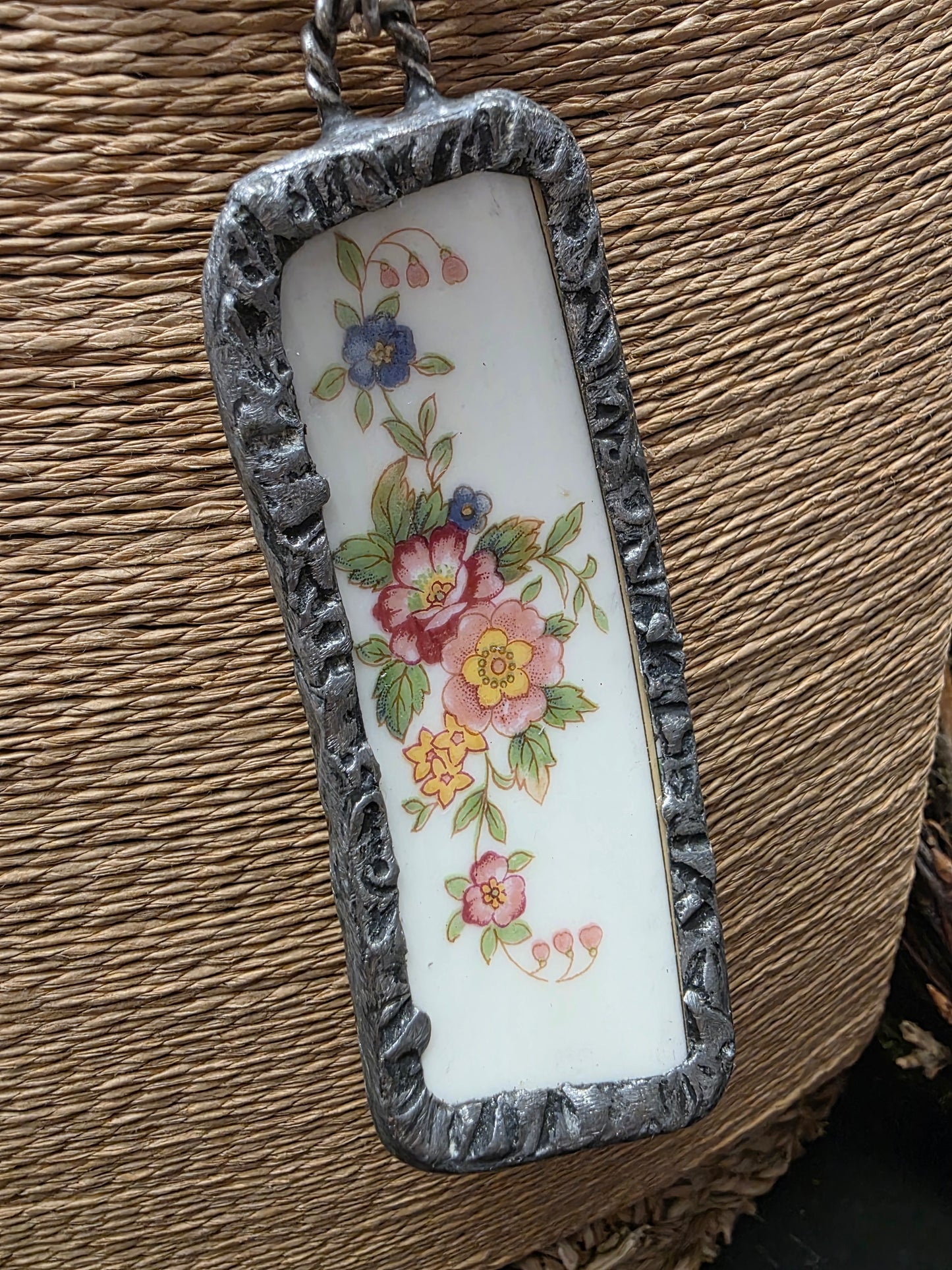 Broken China Embossed Silver Necklace