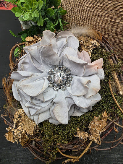 Fabric Hand-cut Floral Brooch - Distressed Grey