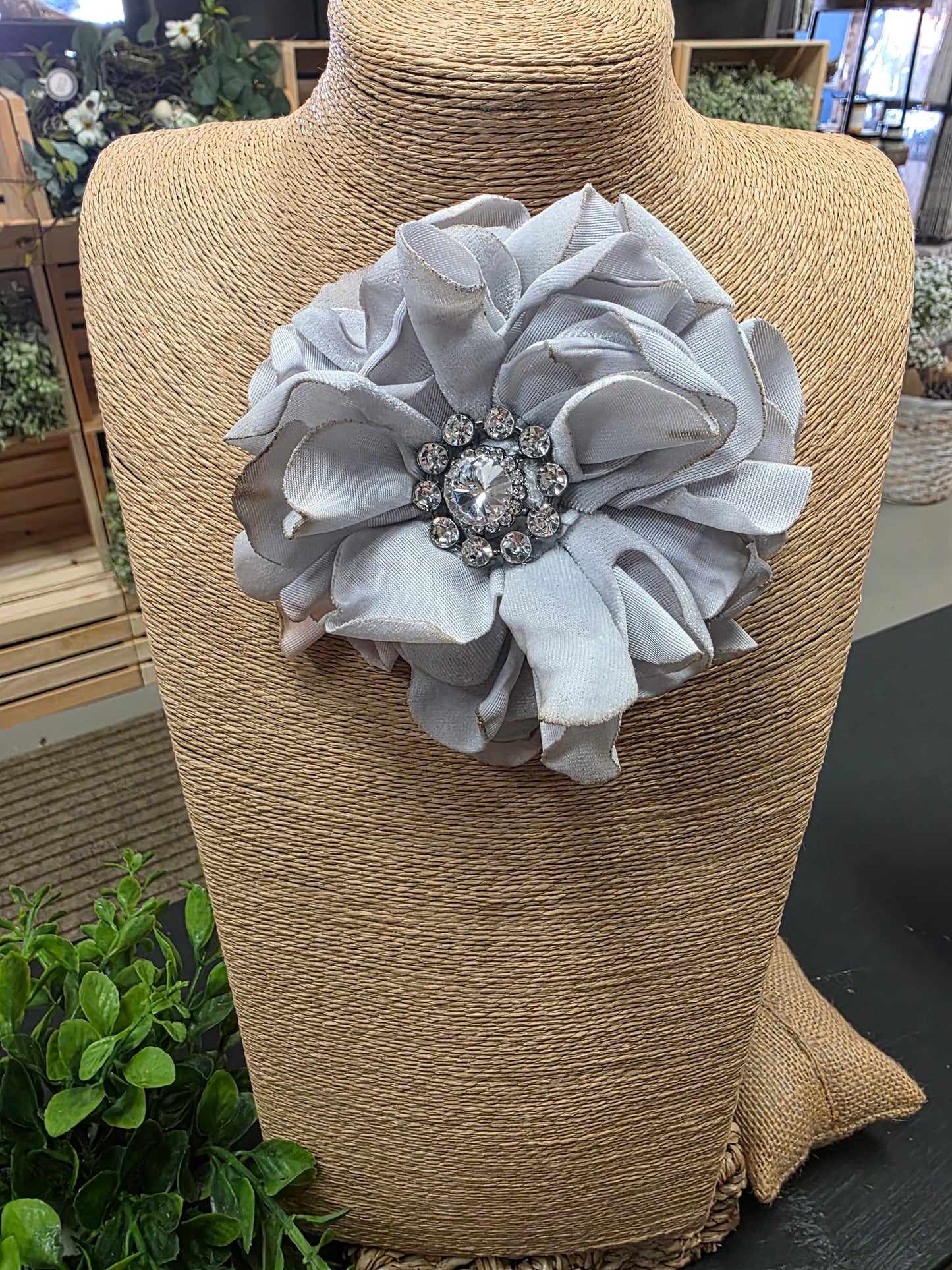 Fabric Hand-cut Floral Brooch - Distressed Grey