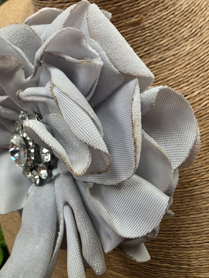 Fabric Hand-cut Floral Brooch - Distressed Grey