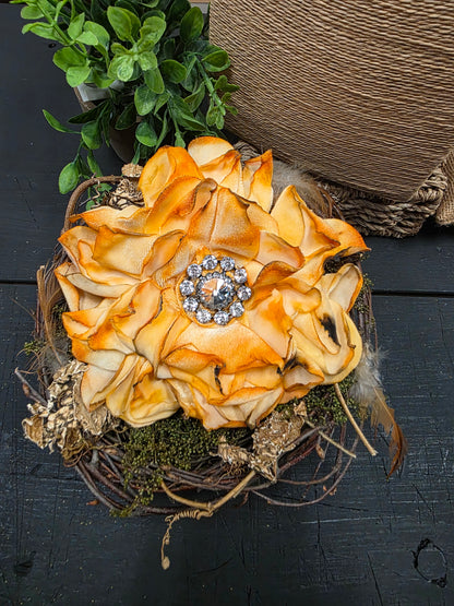 Fabric Hand-cut Floral Brooch - Distressed Orange