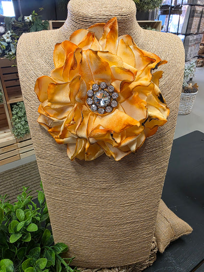 Fabric Hand-cut Floral Brooch - Distressed Orange