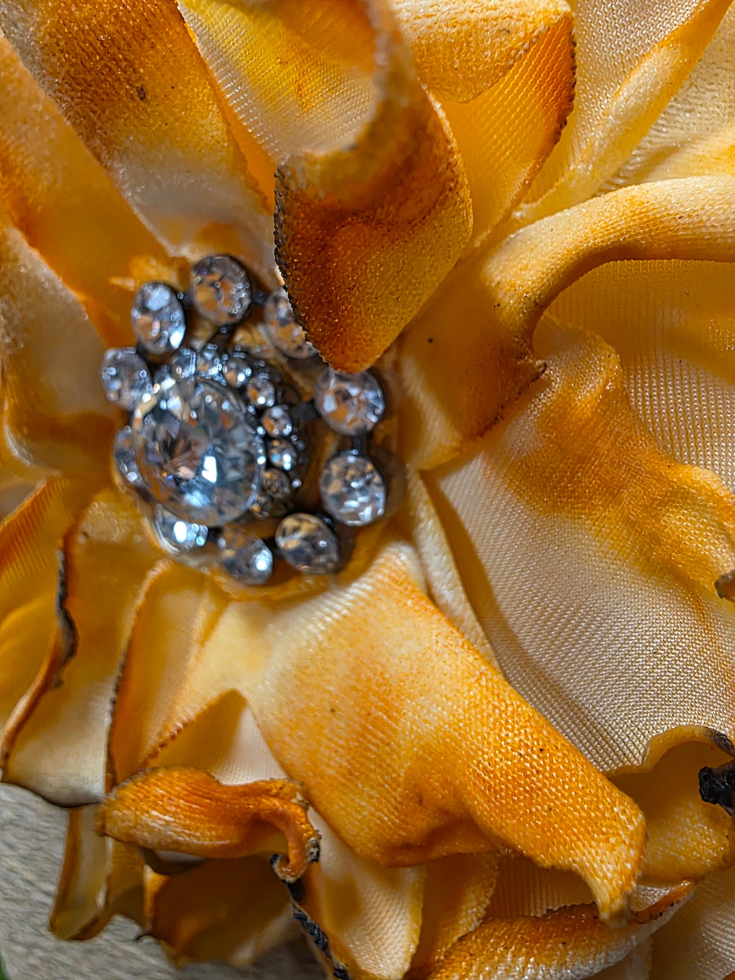 Fabric Hand-cut Floral Brooch - Distressed Orange