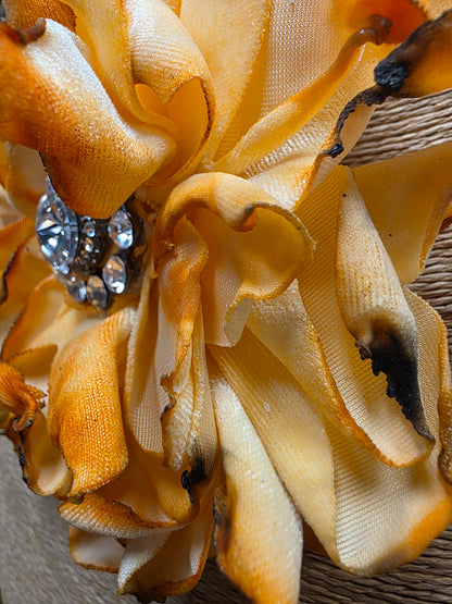 Fabric Hand-cut Floral Brooch - Distressed Orange