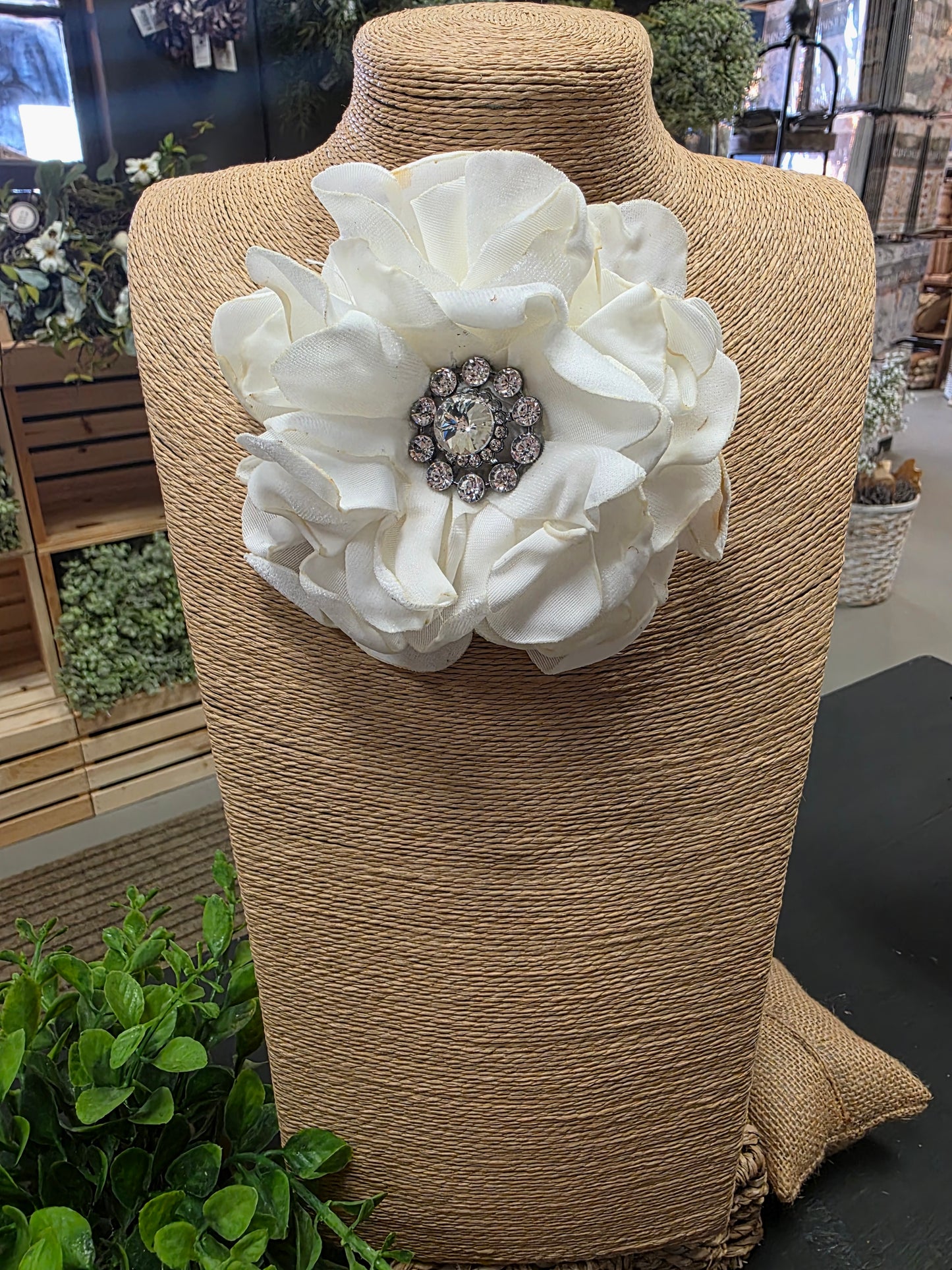 Fabric Hand-cut Floral Brooch - Distressed White