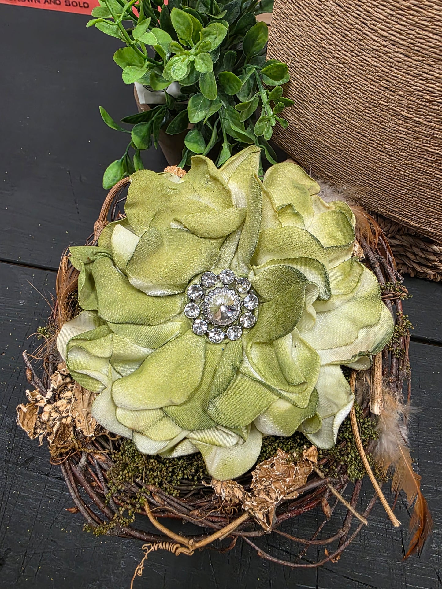 Fabric Hand-cut Floral Brooch - Distressed Green