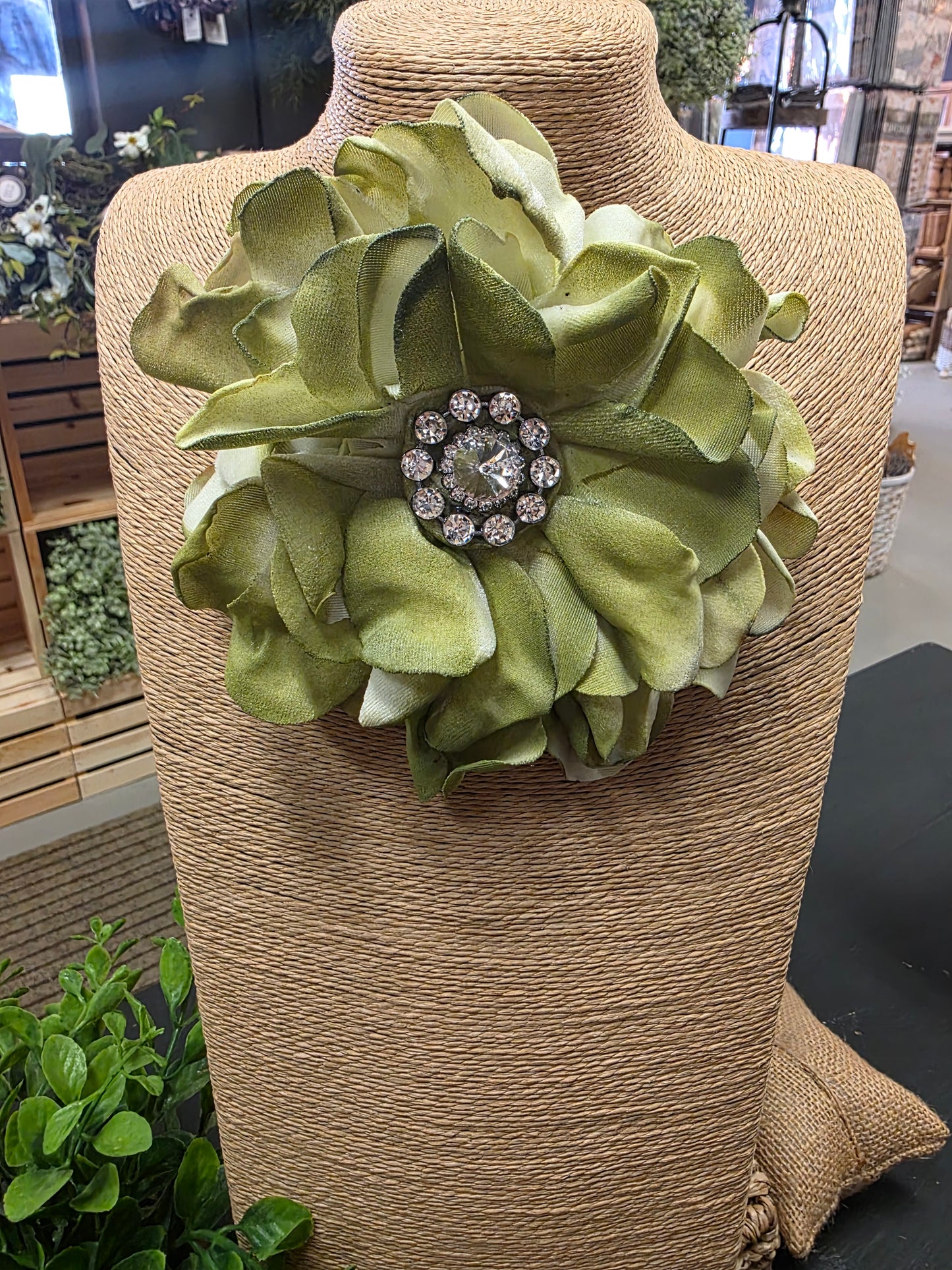 Fabric Hand-cut Floral Brooch - Distressed Green