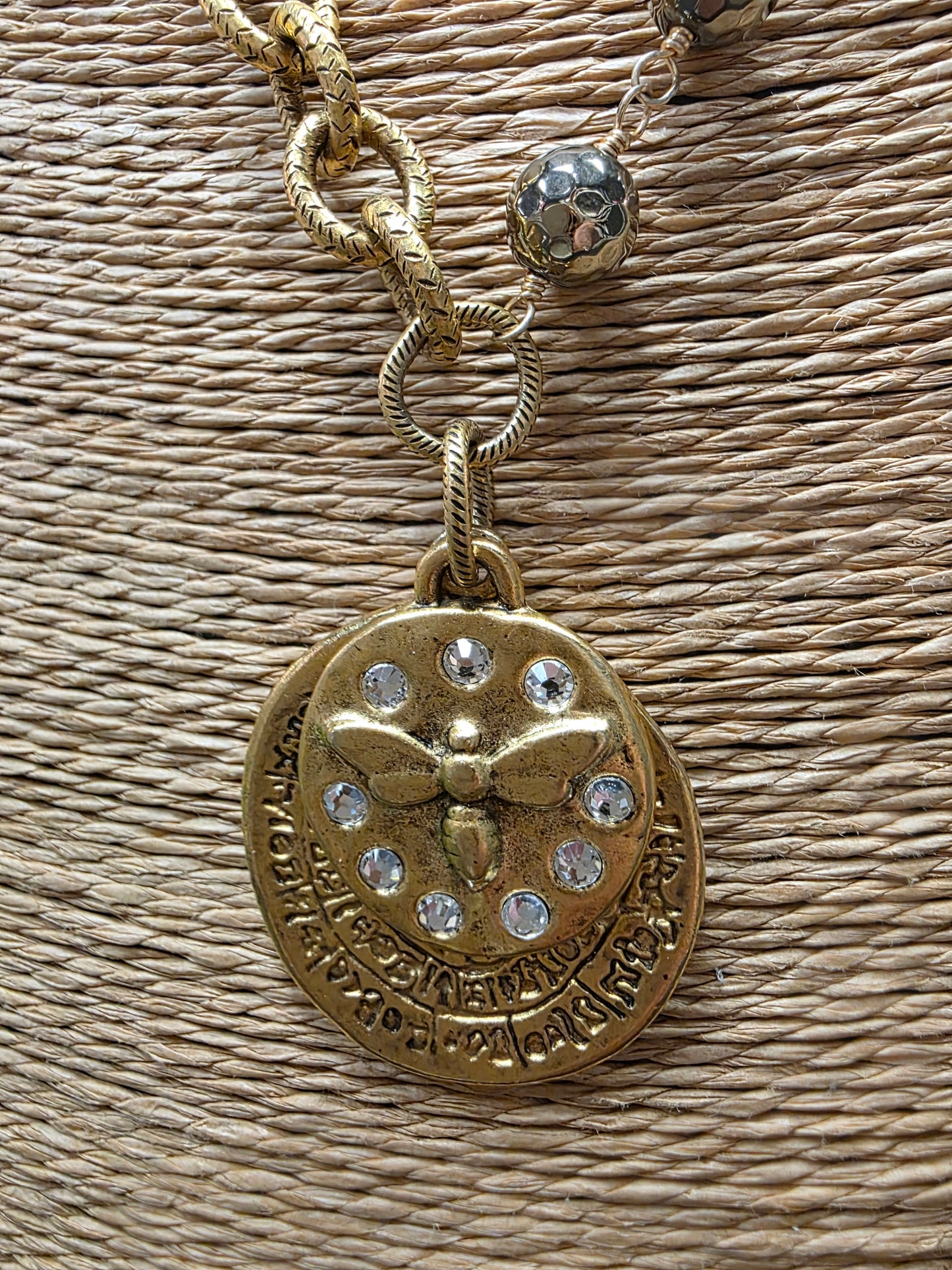 Pyrite & Gold 2-Charm Bee Necklace LN115