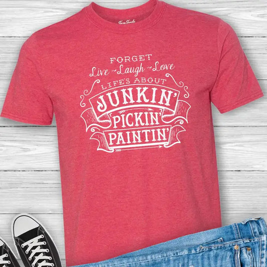 Life's About Junkin Tee, Heather Red