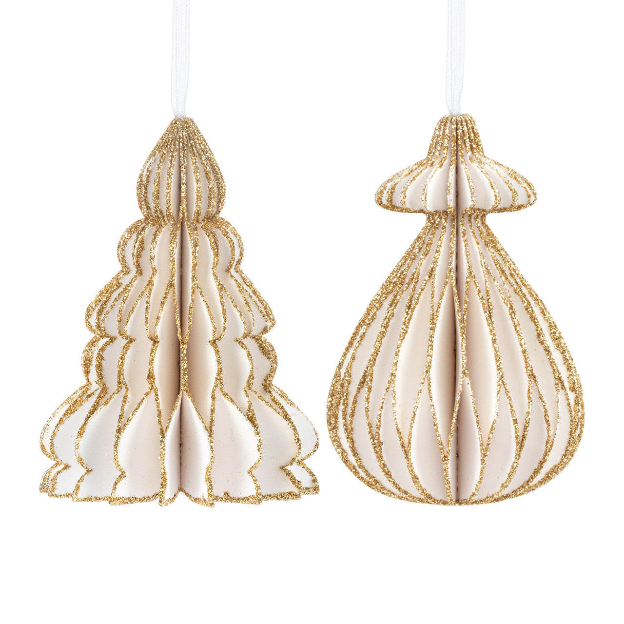 White and Gold Paper Ornament - 3x4in