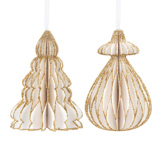 White and Gold Paper Ornament - 3x4in