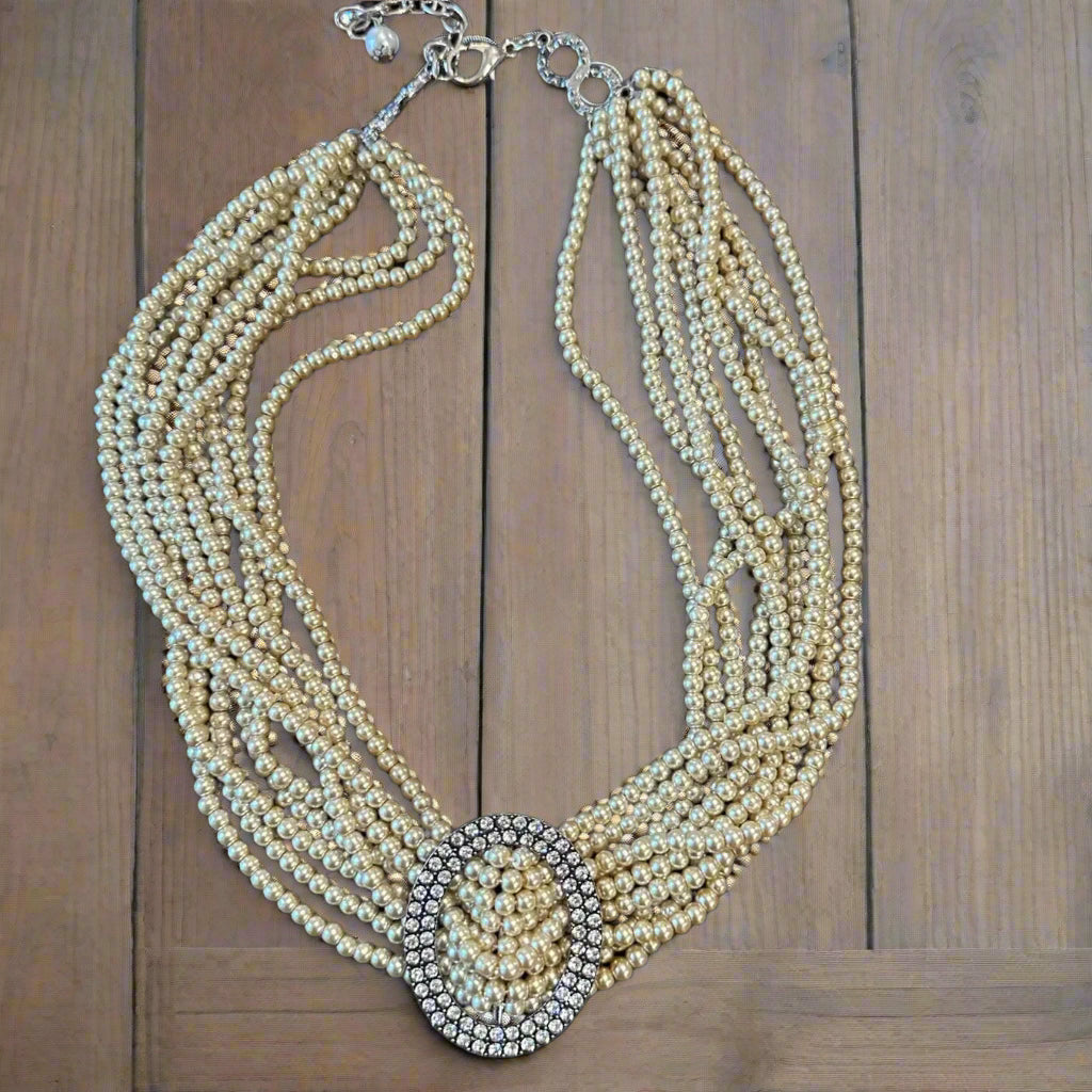 Mini Pearl & Rhinestone Multi-Strand Necklace