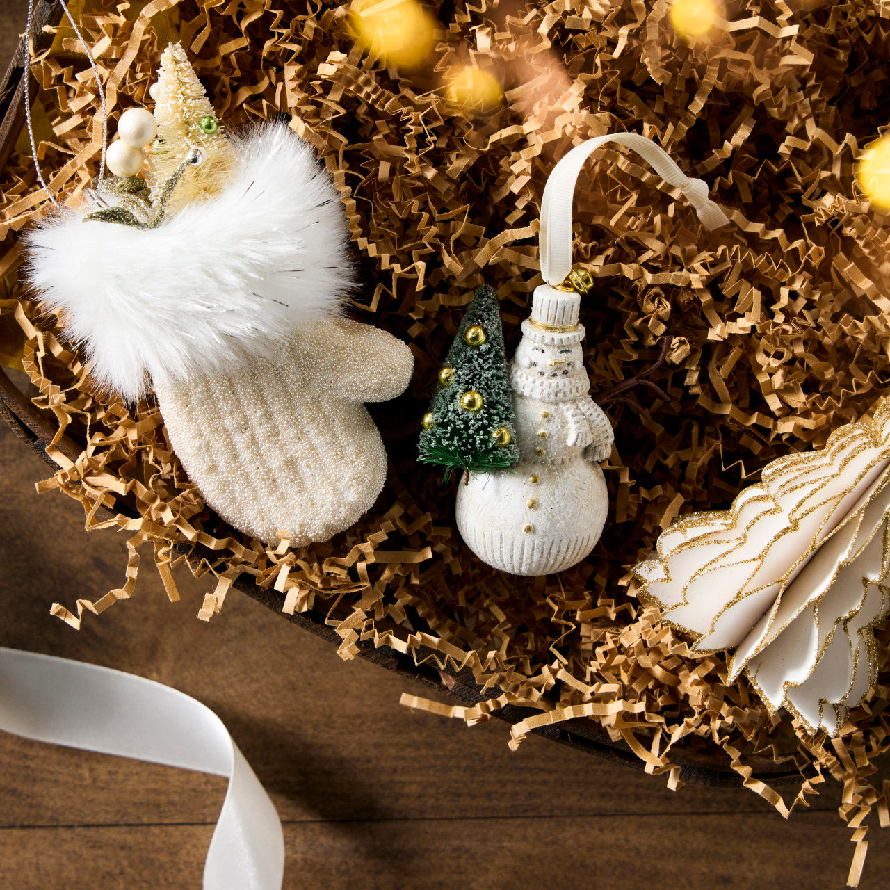 White and Gold Paper Ornament - 3x4in