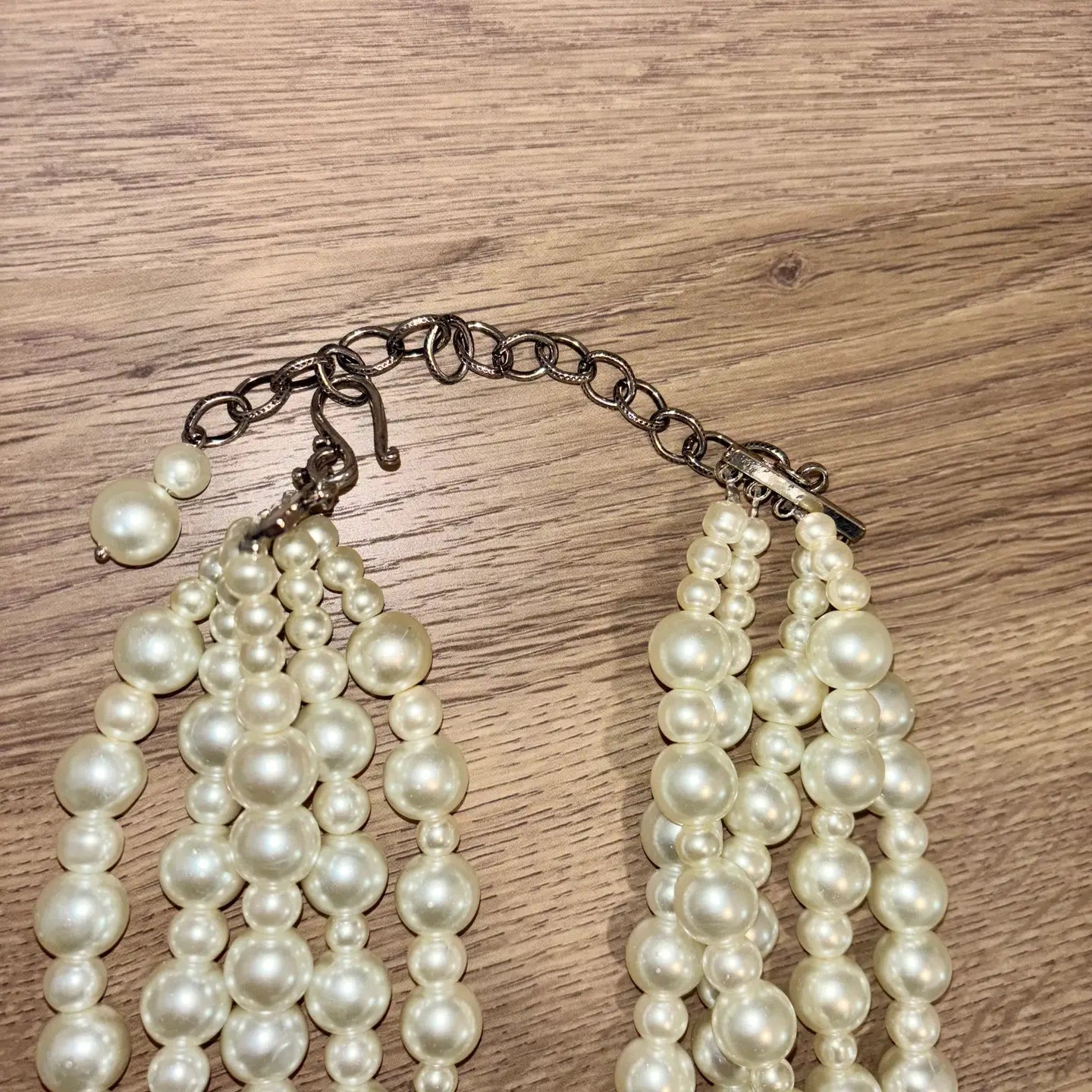 5 Strand Pearl & Patina Cross Necklace