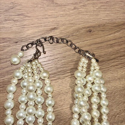 5 Strand Pearl & Patina Cross Necklace