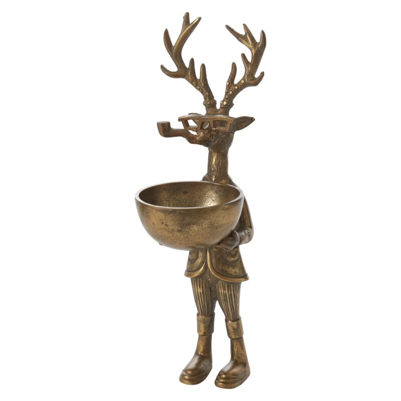 Frankie the Stag Stand with Dish - Authentic E&E Eloise Collection Bronzed Aluminum Bust