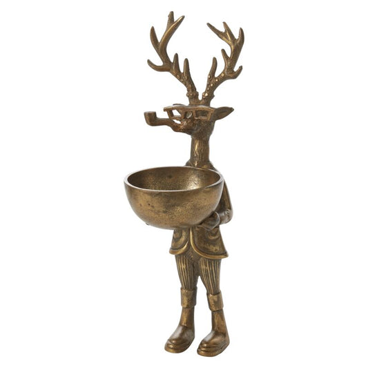 Frankie the Stag Stand with Dish - Authentic E&E Eloise Collection Bronzed Aluminum Bust